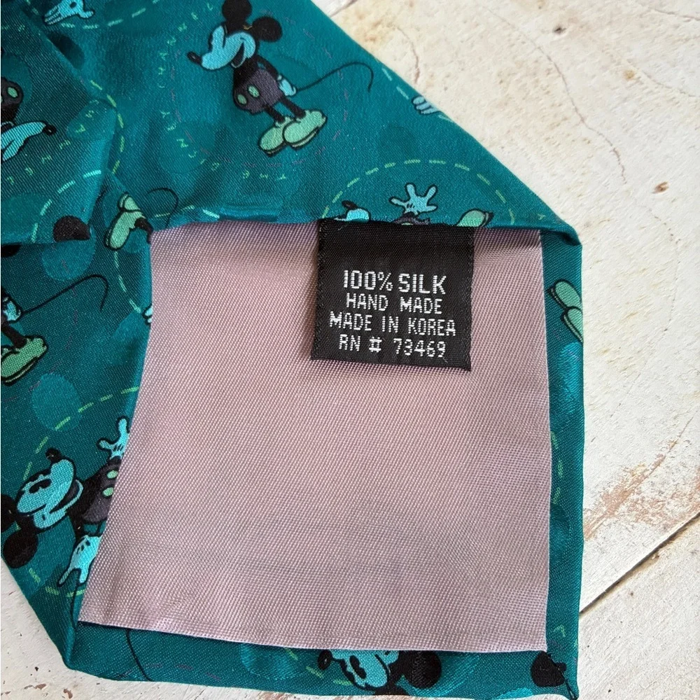 DISNEY CHANNEL Vintage silk neck tie Mickey Mouse cartoon aqua teal RARE 90s EUC - Picture 4 of 9